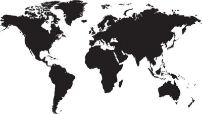 Fototapete Schwarze Weltkarte vor weißem Hintergrund