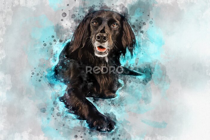 Fototapete Schwarzer Hund auf Aquarell-Hintergrund