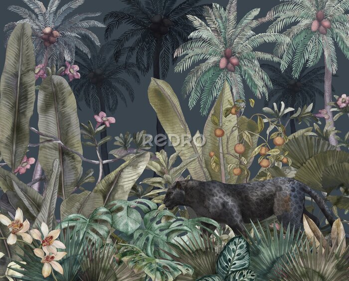 Fototapete Schwarzer Panther im tropischen Dschungel