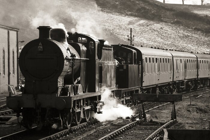 Fototapete Schwarzer Retro-Zug mit 3D Effekt