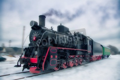 Fototapete Schwarzer Zug im Winter
