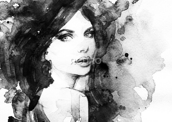 Fototapete Schwarzes Gemälde mit einem Frauenporträt