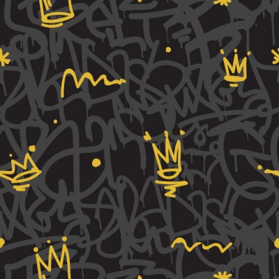 Schwarzes Graffiti mit gelben und grauen Akzenten
