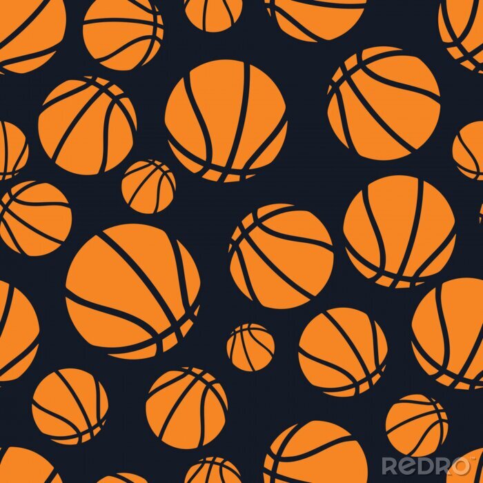 Fototapete Seamless dark blue and orange basketball balls pattern vector