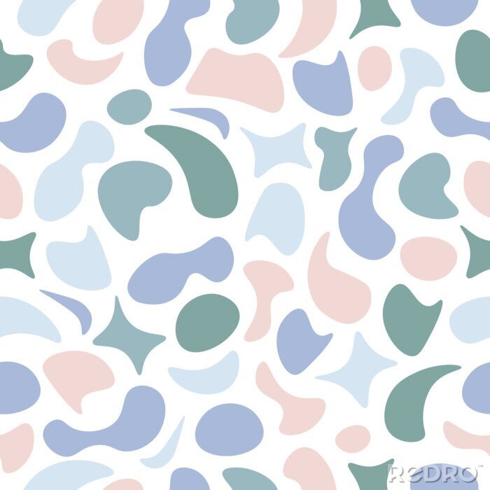 Fototapete Seamless pattern depicting abstract shapes of blue, green and beige colors. Abstract pattern for print and gift wrapping. Vector illustration