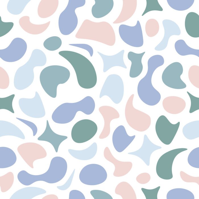 Fototapete Seamless pattern depicting abstract shapes of blue, green and beige colors. Abstract pattern for print and gift wrapping. Vector illustration