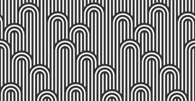 Fototapete Seamless pattern with twisted lines, vector linear tiling background, stripy weaving, optical maze, twisted stripes. Black and white design.