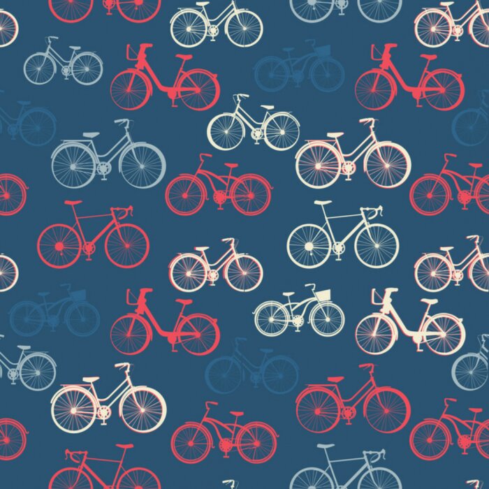 Fototapete Seamless pattern with vintage bicycles