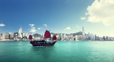 Fototapete Segelboot auf Hongkong