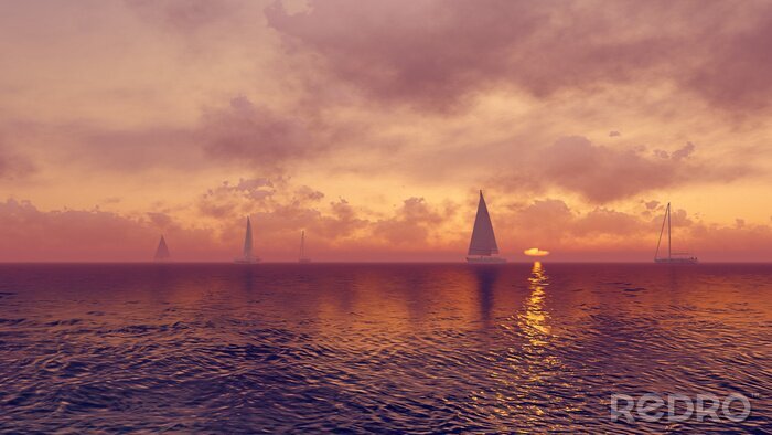 Fototapete Segelboot bei Sonnenuntergang Sommerabend