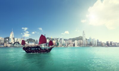 Fototapete Segelboot im Hafen von Hongkong