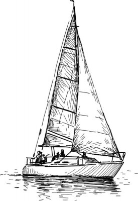 Fototapete Segelboot-Skizze auf weißem Hintergrund
