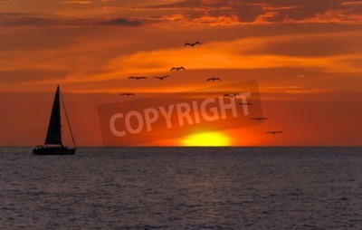 Fototapete Segelboot und Sonnenuntergang