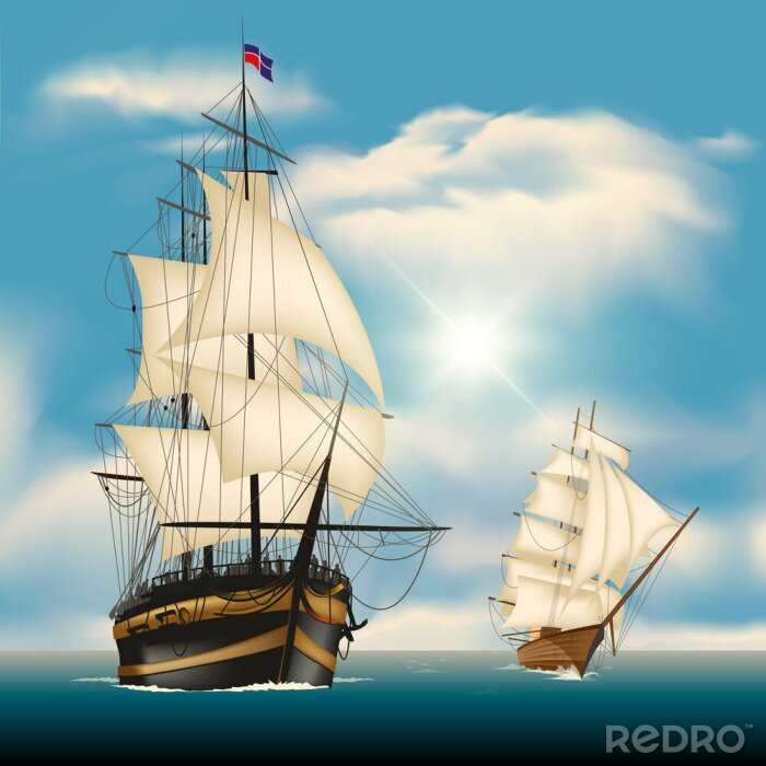 Fototapete Segelschiff-Grafiken auf See