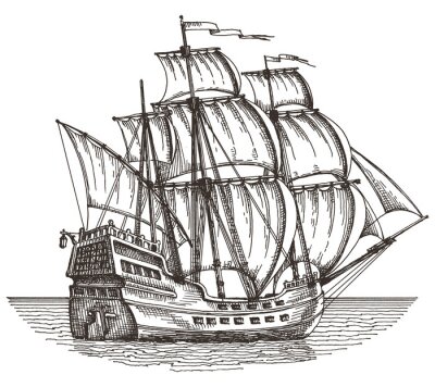 Fototapete Segelschiff Piratenschiff wie skizziert