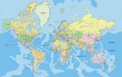 Sehr detaillierte pastellfarbene Weltkarte