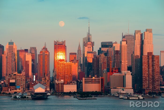 Fototapete Sich in Gebäuden NY widerspiegelnder Sonnenuntergang
