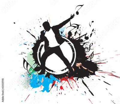 Fototapete Silhouette der Rock-Sängerin mit Farbe Wave Line Background,