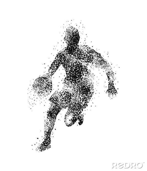 Fototapete Silhouette eines Basketballspielers aus schwarzen Punkten