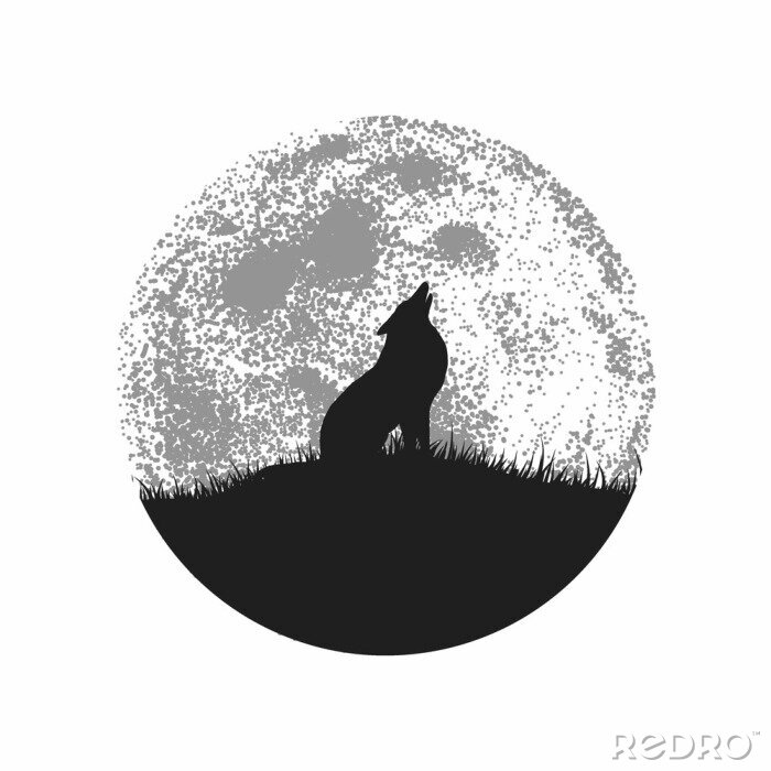 Fototapete Silhouette eines Wolfs im Gras mit erhobenem Kopf