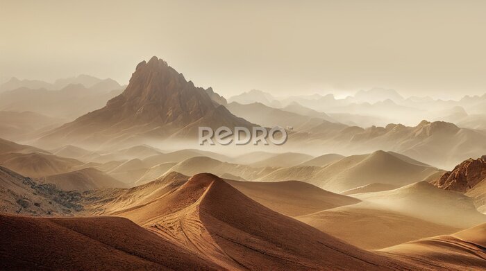 Fototapete Silhouetten der Berge im Nebel