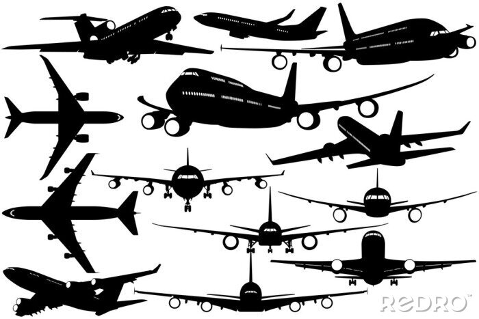 Fototapete Silhouetten von Passagierflugzeug - Konturen von Flugzeugen