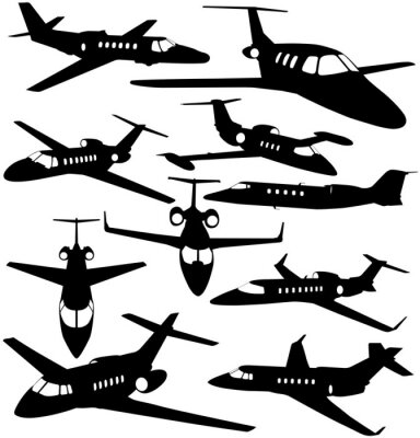Silhouetten von Privat-Jet - Konturen von Flugzeugen