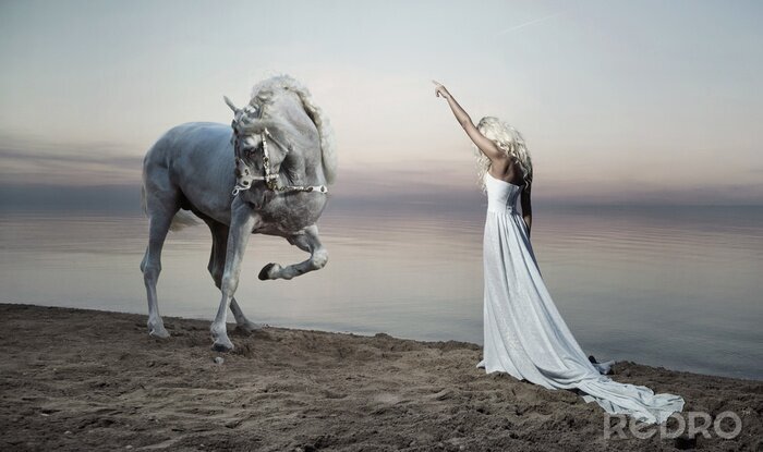 Fototapete Sinnliche Frau mit Pferd