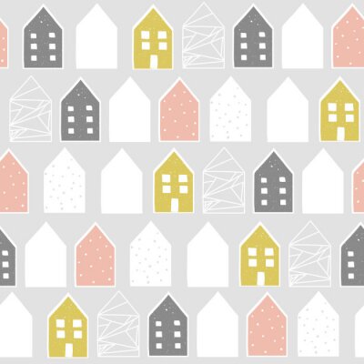 Fototapete Skandinavisches Muster mit kleinen Häusern