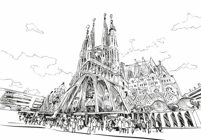 Fototapete Skizze der Sagrada Familia in Spanien