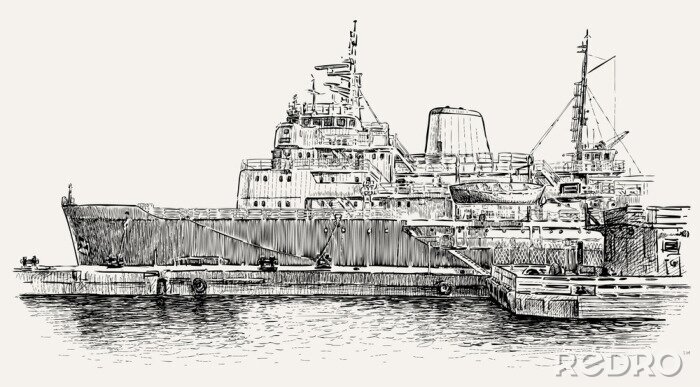 Fototapete Skizze des Schiffes im Hafen