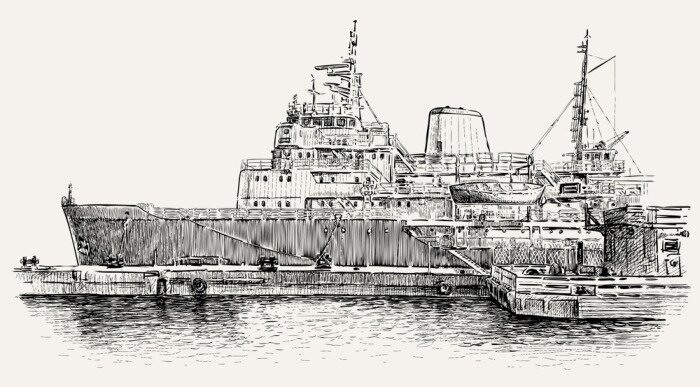 Fototapete Skizze des Schiffes im Hafen