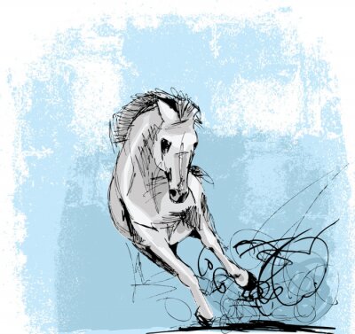 Fototapete Skizze eines pferdes auf blauem hintergrund