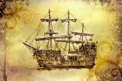 Fototapete Skizze eines Schiffes ohne Oldtimer-Segel