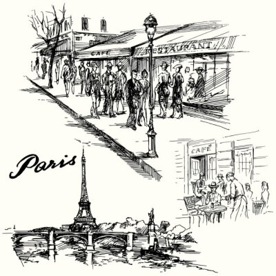 Fototapete Skizze mit Paris