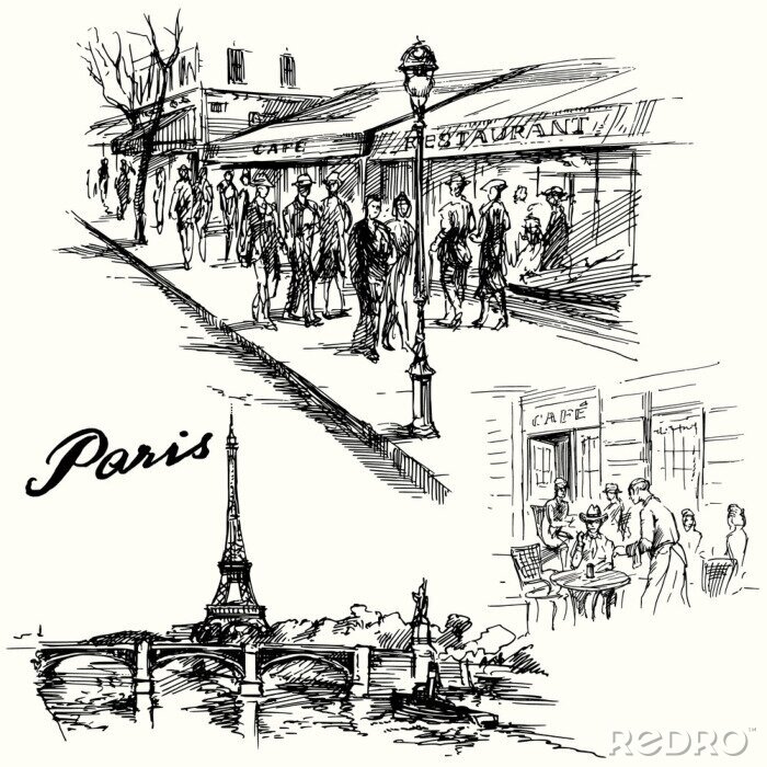 Fototapete Skizze mit Paris
