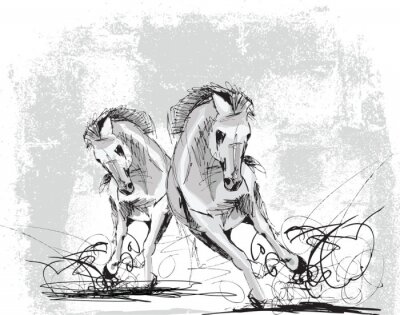 Fototapete Skizze mit pferden in bewegung