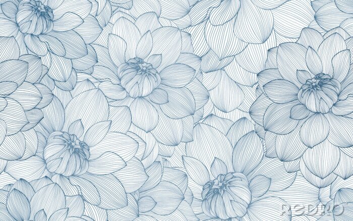 Fototapete Skizze von blauen Blumen