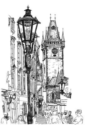 Fototapete Skizze von Laterne in Altstadt