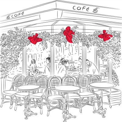 Fototapete Skizze von Pariser Café