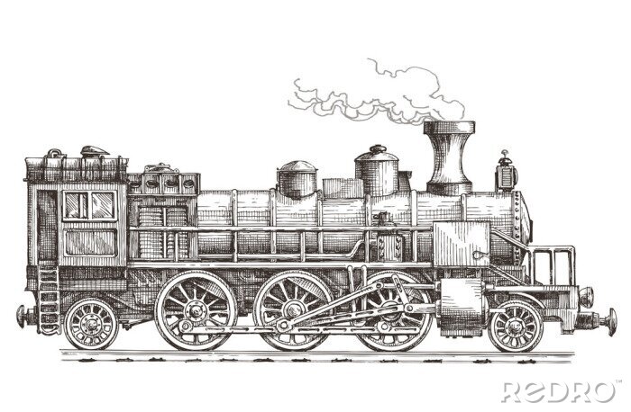 Fototapete Skizzierter Zug Lokomotive