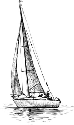 Skizziertes schwarz-weißes Segelboot