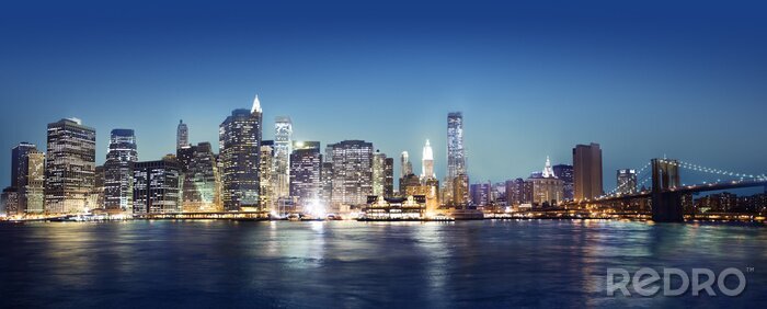 Fototapete Skyline bei Nacht mit New York City