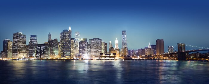 Fototapete Skyline bei Nacht mit New York City