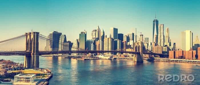 Fototapete Skyline New York City mit einer Brücke