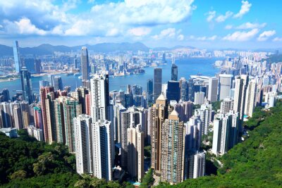 Fototapete Skyline von Hongkong am sonnigen Tag