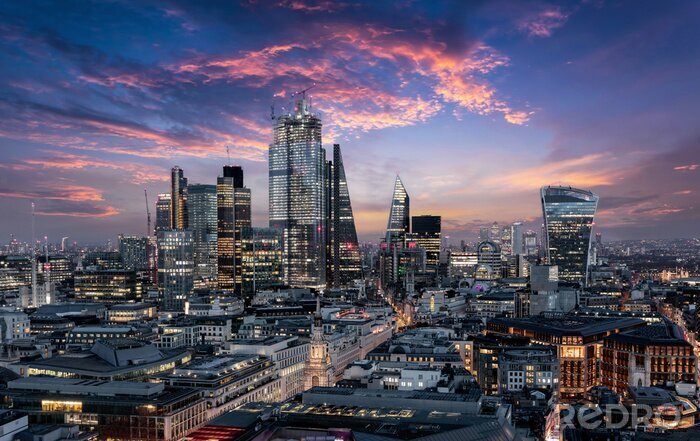 Fototapete Skyline von London in der Abenddämmerung
