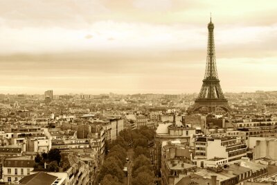 Fototapete Skyline von Paris in Sepia