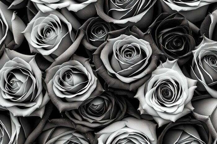 Fototapete small red black pink blue and white roses full frame background also used in decoration and cards 