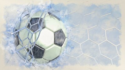 Fototapete Soccer ball illustration combined pencil sketch and watercolor sketch. 3D illustration. 3D CG. High resolution.